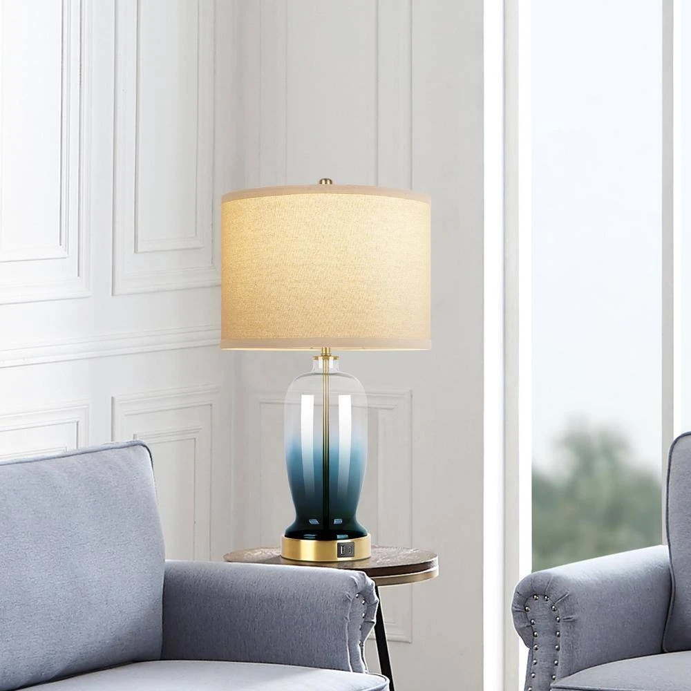 23 In.Modern Blue Glass Touch Table Lamps Set Of 2 With USB Port, 3 Way Dimmable Nightstand Lamps(2 Bulbs Include) 9 23 In.Modern Blue Glass Touch Table Lamps Set Of 2 With USB Port, 3 Way Dimmable Nightstand Lamps(2 Bulbs Include) - Image 7