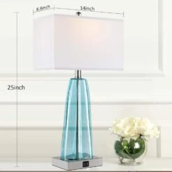 2-Pack 25 In. H Blue Green Glass Table Lamp With 2 USB Ports And Touch Control Nightstand Lamps(LED Bulbs Included) 11 2-Pack 25 In. H Blue Green Glass Table Lamp With 2 USB Ports And Touch Control Nightstand Lamps(LED Bulbs Included) -Lamp Parts blue table lamps t3146 p837 zt 1f 1000