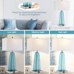 2-Pack 25 In. H Blue Green Glass Table Lamp With 2 USB Ports And Touch Control Nightstand Lamps(LED Bulbs Included) 12 2-Pack 25 In. H Blue Green Glass Table Lamp With 2 USB Ports And Touch Control Nightstand Lamps(LED Bulbs Included) -Lamp Parts blue table lamps t3146 p837 zt 44 1000