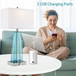 2-Pack 25 In. H Blue Green Glass Table Lamp With 2 USB Ports And Touch Control Nightstand Lamps(LED Bulbs Included) 10 2-Pack 25 In. H Blue Green Glass Table Lamp With 2 USB Ports And Touch Control Nightstand Lamps(LED Bulbs Included) -Lamp Parts blue table lamps t3146 p837 zt 4f 1000