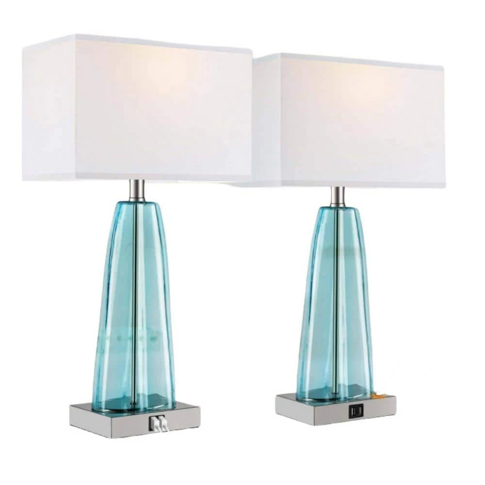 2-Pack 25 In. H Blue Green Glass Table Lamp With 2 USB Ports And Touch Control Nightstand Lamps(LED Bulbs Included) 3 2-Pack 25 In. H Blue Green Glass Table Lamp With 2 USB Ports And Touch Control Nightstand Lamps(LED Bulbs Included)