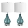 22.5 In. H Blue 3 Way Dimmable Modern Glass Table Lamp With White Fabric Shade And Touch Control Bedside Lamps(Set Of 2) -Lamp Parts blue table lamps tzt3146 p219 64 1000
