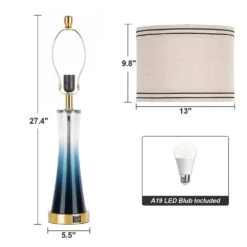 27.4in.Blue Glass Table Lamps Set (Set Of 2) With USB Ports 3-Way Dimmable Touch Control Nightstand Lamp -Lamp Parts blue table lamps xmybltdjbl c3 1000