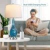 25 In. Modern Blue Glass Table Lamps, Dimmable Nightstand Lamps With USB Ports, Bulbs Included, Task & Reading (2-Pack) -Lamp Parts blue white jushua desk lamps ct zy p272394 64 1000
