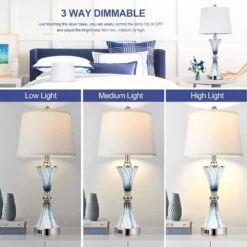26 In Set Of 2 Blue White Glass Table Lamps For Bedrooms With 2 USB Ports 3-Way Dimmable Touch Coastal Bedside Lamps -Lamp Parts blue white rottogoon table lamps hmlp227al2 66 1000