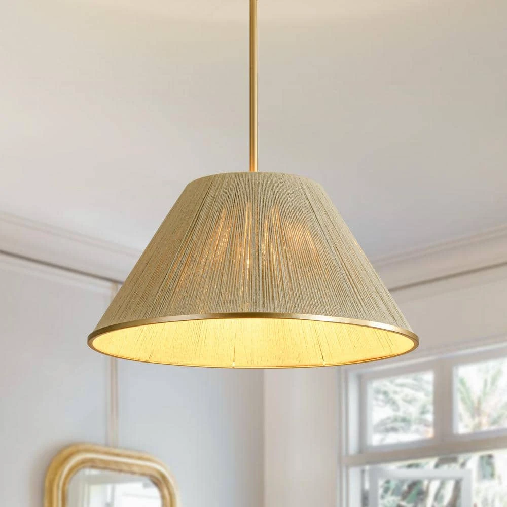 Haven 1 Light Brass Boho Rattan Pendant Light With Drum Shape Coastal Style For Dining Rooms And Kitchen Islands 5 Haven 1 Light Brass Boho Rattan Pendant Light With Drum Shape Coastal Style For Dining Rooms And Kitchen Islands - Image 3