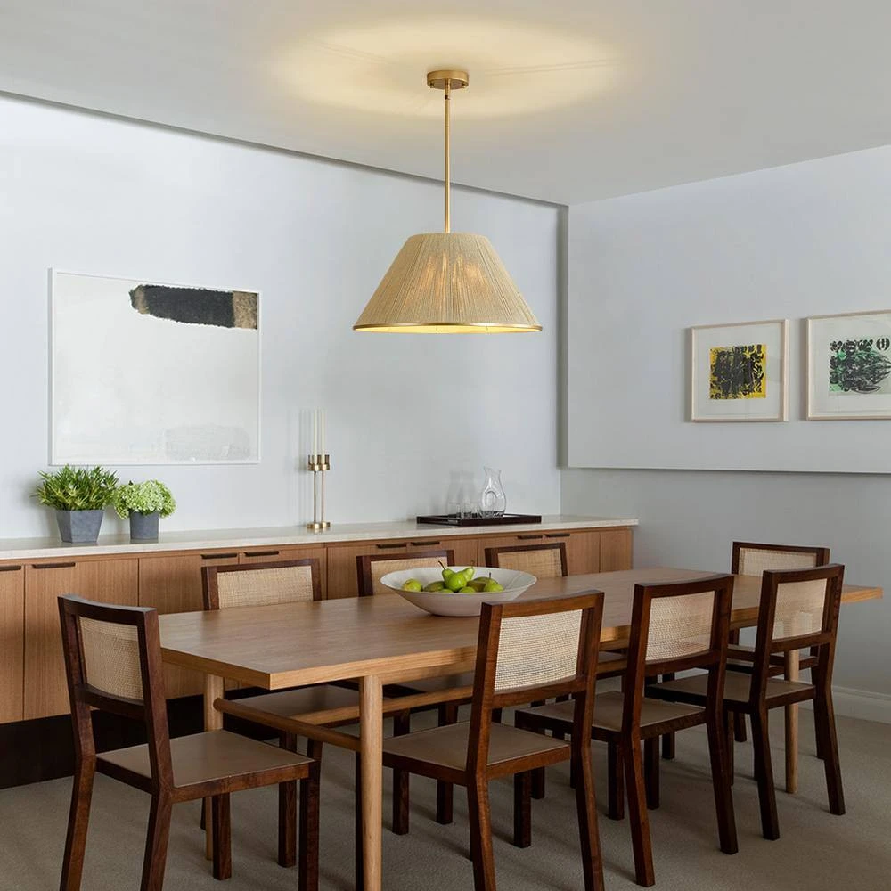 Haven 1 Light Brass Boho Rattan Pendant Light With Drum Shape Coastal Style For Dining Rooms And Kitchen Islands 4 Haven 1 Light Brass Boho Rattan Pendant Light With Drum Shape Coastal Style For Dining Rooms And Kitchen Islands - Image 2