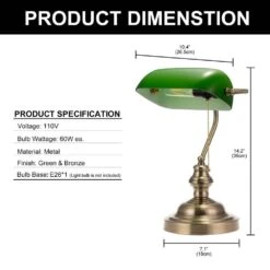 1-Light Traditional Bankers Desk Lamps With Classic Green Shade And Polished Brass Finish With Pull Chain Switch -Lamp Parts brass and green yansun table lamps h dl026gn1 c3 1000