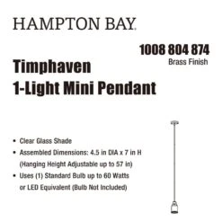 Timphaven 1-Light Brass Shaded Mini-Pendant Clear Glass -Lamp Parts brass hampton bay pendant lights lcf8901as 01 bs 66 1000