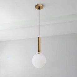 5.9 In. Dia 1-Light Brass Globe Mini Pendant Light With Opal Glass For Kitchen Island Dining Room -Lamp Parts brass huoku pendant lights pd1003741 4f 1000