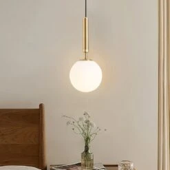 5.9 In. Dia 1-Light Brass Globe Mini Pendant Light With Opal Glass For Kitchen Island Dining Room