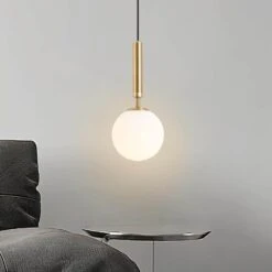 5.9 In. Dia 1-Light Brass Globe Mini Pendant Light With Opal Glass For Kitchen Island Dining Room -Lamp Parts brass huoku pendant lights pd1003741 77 1000