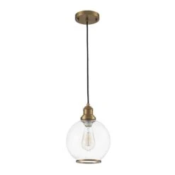 Sol 7.9 In. W 1-Light Seeded Glass Globe Mini Pendant Light With Brass Trim Industrial Modern Glass Hang Light -Lamp Parts brass huoku pendant lights pd1065651 1f 1000