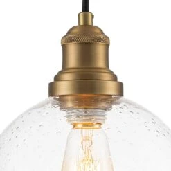Sol 7.9 In. W 1-Light Seeded Glass Globe Mini Pendant Light With Brass Trim Industrial Modern Glass Hang Light -Lamp Parts brass huoku pendant lights pd1065651 40 1000