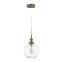 Sol 7.9 In. W 1-Light Seeded Glass Globe Mini Pendant Light With Brass Trim Industrial Modern Glass Hang Light -Lamp Parts brass huoku pendant lights pd1065651 44 1000