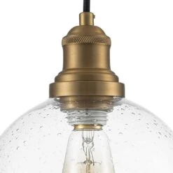 Sol 7.9 In. W 1-Light Seeded Glass Globe Mini Pendant Light With Brass Trim Industrial Modern Glass Hang Light -Lamp Parts brass huoku pendant lights pd1065651 66 1000