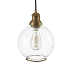 Sol 7.9 In. W 1-Light Seeded Glass Globe Mini Pendant Light With Brass Trim Industrial Modern Glass Hang Light -Lamp Parts brass huoku pendant lights pd1065651 76 1000