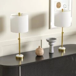 Cleveland 30 In. Brass Modern Dimmable Metal Bedroom Living Room Bedside Desk Nightstand Table Lamps USB Port Set Of 2 -Lamp Parts brass maxax table lamps t172 gd c3 1000