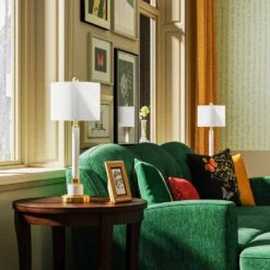 26.5 In. Brass Modern Metal Bedroom Living Room Bedside Desk Nightstand Tall Table Lamps USB Port (Set Of 2) -Lamp Parts brass maxax table lamps t179 wh 44 1000