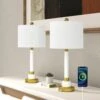 26.5 In. Brass Modern Metal Bedroom Living Room Bedside Desk Nightstand Tall Table Lamps USB Port (Set Of 2) -Lamp Parts brass maxax table lamps t179 wh 64 1000