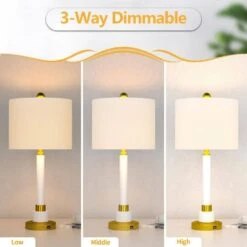 26.5 In. Brass Modern Metal Bedroom Living Room Bedside Desk Nightstand Tall Table Lamps USB Port (Set Of 2) -Lamp Parts brass maxax table lamps t179 wh 76 1000
