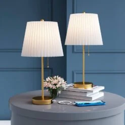 20.75 In. Brass Modern Metal Bedroom Living Room Bedside Desk Nightstand Table Lamps USB Port (Set Of 2) -Lamp Parts brass maxax table lamps t230 gd 4f 1000