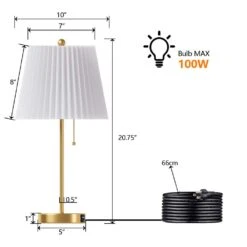 20.75 In. Brass Modern Metal Bedroom Living Room Bedside Desk Nightstand Table Lamps USB Port (Set Of 2) -Lamp Parts brass maxax table lamps t230 gd c3 1000