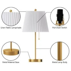 20.75 In. Brass Modern Metal Bedroom Living Room Bedside Desk Nightstand Table Lamps USB Port (Set Of 2) -Lamp Parts brass maxax table lamps t230 gd fa 1000