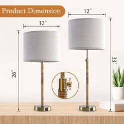 Cleveland 33 In. Brass Modern Metal Bedroom Living Room Bedside Desk Tall Table Lamps USB Port Set Of 2 -Lamp Parts brass maxax table lamps t261 gd 4f 1000