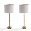 Cleveland 33 In. Brass Modern Metal Bedroom Living Room Bedside Desk Tall Table Lamps USB Port Set Of 2 -Lamp Parts brass maxax table lamps t261 gd 64 1000