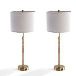 Cleveland 33 In. Brass Modern Metal Bedroom Living Room Bedside Desk Tall Table Lamps USB Port Set Of 2