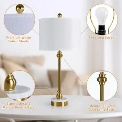 28.3 In. Brass Modern Marble Bedroom Living Room Bedside Desk Nightstand Table Lamps USB Port (Set Of 2) -Lamp Parts brass maxax table lamps t264 gd 1f 1000