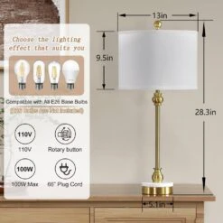 28.3 In. Brass Modern Marble Bedroom Living Room Bedside Desk Nightstand Table Lamps USB Port (Set Of 2) -Lamp Parts brass maxax table lamps t264 gd 4f 1000