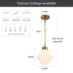 1-Light Brass & Milk White Retro Glass Pendant Light Dome Ceiling Pendant Lighting For Bedroom Living Room -Lamp Parts brass milk white adsensty pendant lights hd 1 br d00113 a0 1000