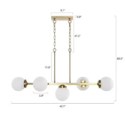 5-Light Brass Modern Chandelier, Sputnik Pedant Light Fixture With Large Opal White Glass Globe Shade -Lamp Parts brass pendant lights wbpl lq09 wh 1f 1000