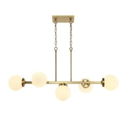 5-Light Brass Modern Chandelier, Sputnik Pedant Light Fixture With Large Opal White Glass Globe Shade -Lamp Parts brass pendant lights wbpl lq09 wh c3 1000
