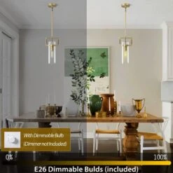 1-Light Dimmable LED Brass Glass Kitchen Island Pendant Light For Living Room, Bedroom, Entryway, Dining Room, Foyer -Lamp Parts brass puyrnf pendant lights yhfk100gddb 1f 1000