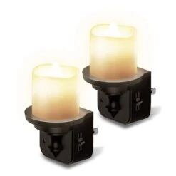 1W Plug-in Light Control LED Night Light Candle Black With Slide Dimmer, Warm 3000K Light For Bedroom 2Packs