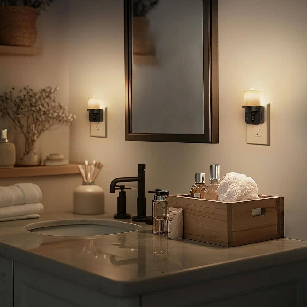 1W Plug-in Light Control LED Night Light Candle Black With Slide Dimmer, Warm 3000K Light For Bedroom 2Packs 4 1W Plug-in Light Control LED Night Light Candle Black With Slide Dimmer, Warm 3000K Light For Bedroom 2Packs - Image 2