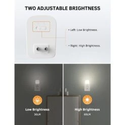 1-Watt Night Light With Dusk To Dawn Sensor, Adjustable Brightness (30/60LM), Daylight White Lights (2-Pack) -Lamp Parts briignite night lights hr he00701ba 41 4f 1000