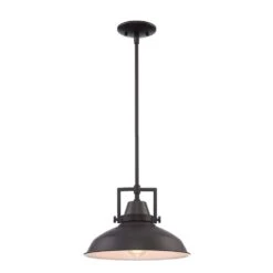 Wilhelm 12 In. 1-Light Bronze Industrial Farmhouse Pendant Light Fixture With Metal Shade -Lamp Parts bronze hampton bay pendant lights l4927 12 bz c3 1000