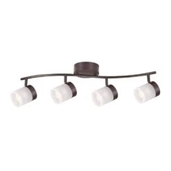 4-Light Bronze Halogen Fixed Track Lighting Kit With Wave Bar Frosted Glass