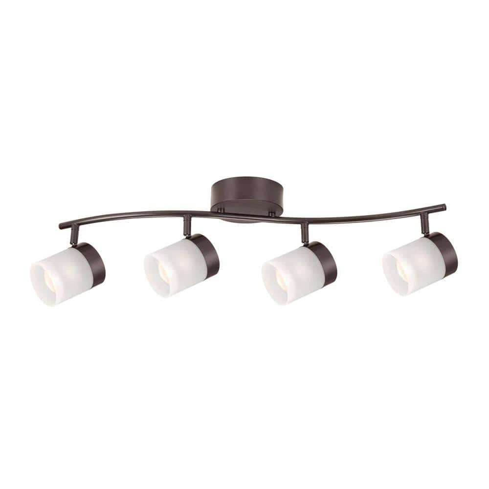 4-Light Bronze Halogen Fixed Track Lighting Kit With Wave Bar Frosted Glass 3 4-Light Bronze Halogen Fixed Track Lighting Kit With Wave Bar Frosted Glass