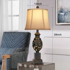 Vintage 28 In. H Bronze Table Lamps, Bedside Lamps With Nightlight For Business And Home Use, Faux Silk (2-Pack) -Lamp Parts bronze jushua desk lamps ct zy p288646 c3 1000