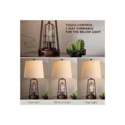 22.8 In. Bronze Table Lamp Set Of 2, Farmhouse Lamps With USB A+C And Nightlight, 3-Way Dimmable Touch Control -Lamp Parts bronze ltemziiy table lamps ts017 1f 1000