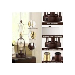 22.8 In. Bronze Table Lamp Set Of 2, Farmhouse Lamps With USB A+C And Nightlight, 3-Way Dimmable Touch Control -Lamp Parts bronze ltemziiy table lamps ts017 4f 1000