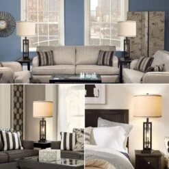 27.5 In. Bronze Farmhouse Table Lamps Set Of 2 With USB C And A Ports, Black Industrial End Table Lamp For Living Room -Lamp Parts bronze ltemziiy table lamps ts018 31 1000