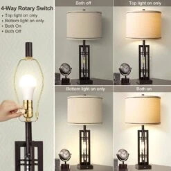27.5 In. Bronze Farmhouse Table Lamps Set Of 2 With USB C And A Ports, Black Industrial End Table Lamp For Living Room -Lamp Parts bronze ltemziiy table lamps ts018 fa 1000
