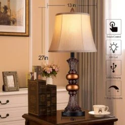 27 In. Bronze Finish Touch Control Table Lamps Set Of 2 With USB Ports, 3-Way Dimmable Bedside Lamp For Bedroom -Lamp Parts bronze ltemziiy table lamps ts026 c3 1000