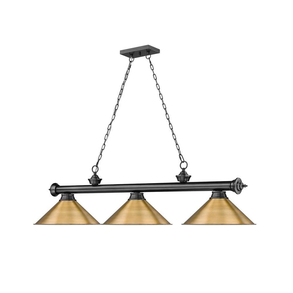 Cordon 3-Light Bronze Plate With Metal Rubbed Brass Shade Billiard Light With No Bulbs Included 5 Cordon 3-Light Bronze Plate With Metal Rubbed Brass Shade Billiard Light With No Bulbs Included - Image 3